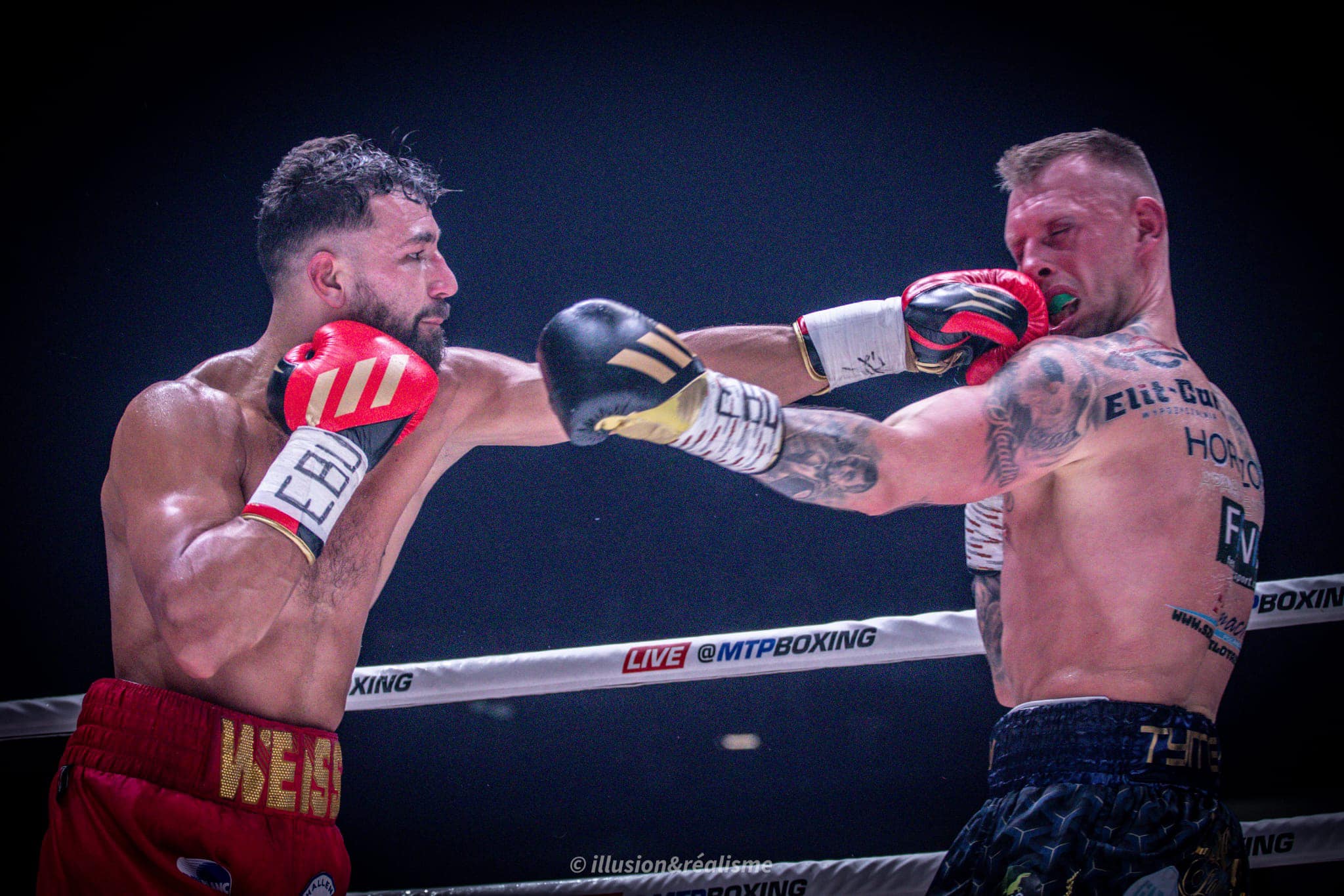 Jordi Weiss Gagne son combat et garde son titre de champion d'Europe lors de la Nuit des combattant 2 au palais des sports le 9 mars 2024.